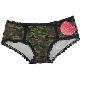 Splendies Bikini Panty Classic Camo Black Lace Trim Womens Size Small